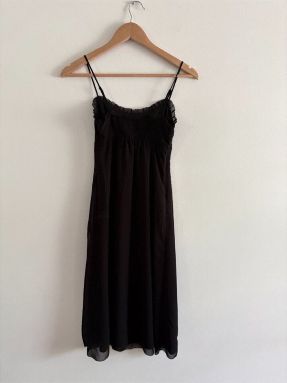 Aritzia Wilfred Sister Dress Chiffon Ruffle Trim Midi Slip Dress Black Size 00 - Picture 4 of 7